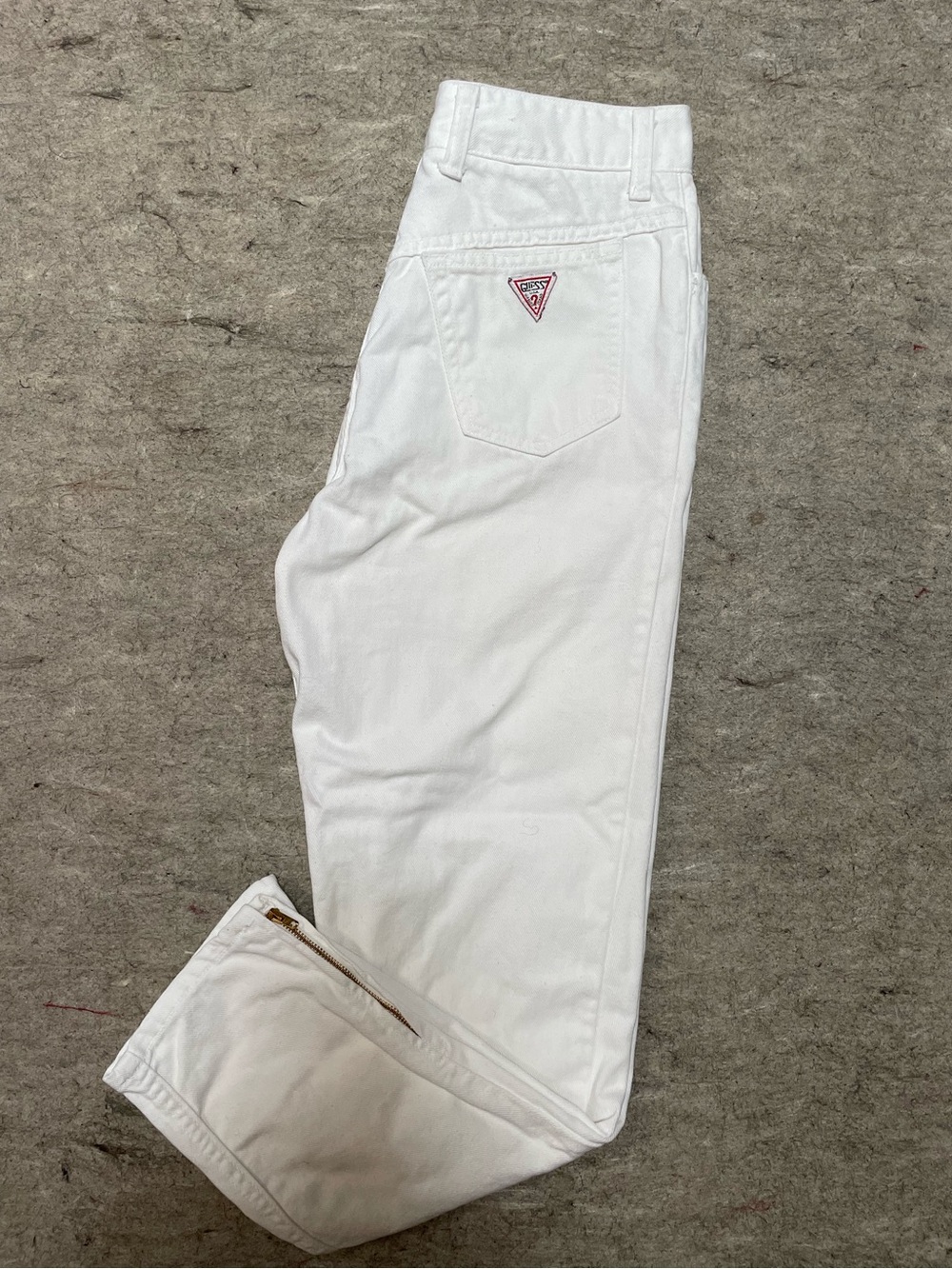VTG 80s Guess by Georges Marciano White Ankle Zip Jeans Red Grid Tag Sz 31